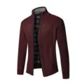 Cardigan in maglia foderato in pile da uomo inverno spesso zip colletto in piedi - Taglia M / Top / Borgogna