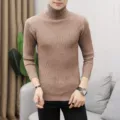 Ανδρικό Πουλόβερ Ζιβάγκο Slim Fit Ριπ Πλεκτό Καφέ Φθινόπωρο Χειμώνας Casual Μπλούζα - Ανοιχτό Καφέ
