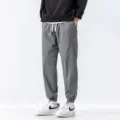 Men's casual grey cargo sweatpants, loose fit jogger pants with elastic cuffs and drawstring. - M / Bottoms / Gray