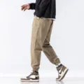 Khaki mens cargo joggers casual trousers loose fit streetwear trousers for men - M / Bottoms / Khaki