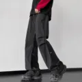 Pantalón cargo paracaídas negro casual streetwear para hombre y mujer con cordón. - M / Bottoms / Negro
