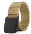 Cintura tattica in tela di nylon resistente con fibbia in plastica senza metallo per outdoor. - Fibbia Nera Cinturino Khaki / 120cm