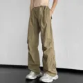 Pantalón paracaídas caqui holgado y casual estilo urbano para hombres y mujeres. - M / Bottoms / Café