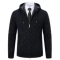 Gilet zippé en tricot doublé polaire pour homme avec motif losanges élégant et confortable. - M / Hauts / Noir