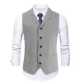 Men's casual slim fit suit vest with classic herringbone pattern and stylish lapel design. - M / Light Gray
