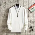 Men's casual white crewneck sweater autumn long sleeve knitwear classic pullover top - M / Tops / Beige