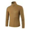 Men's casual turtleneck sweater with cable knit texture, warm slim fit winter pullover. - M / Coffee