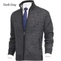 Men's dark gray full-zip stand collar knit cardigan sweater thick warm casual outerwear - M / Tops / Dark Gray