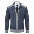 Men's stand collar full zip knitted cardigan sweater winter casual thick outerwear - M / Tops / Blue