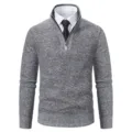Men's Grey Stand Collar Half Zip Knit Sweater Pullover For Daily Casual Winter Wear - M / Light Gray