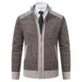 Men Fall Winter Stand Collar Zip Cardigan Sweater Casual Knitwear Outerwear Tops - M / Tops / Coffee