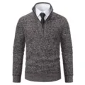 Men's Quarter-Zip Knit Sweater Casual Long Sleeve Pullover Heather Brown Medium - Coffee