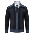 Gilet en tricot pour homme col montant fermeture éclair cardigan veste décontractée - M / Hauts / Bleu Marine (6612)