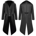 Men's Medieval Vintage Tailcoat Steampunk Gothic Retro Long Coat Party Uniform Outfit - XS / Tops / Black