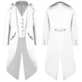 Medieval retro men tailcoat jacket detail view, vintage punk style white costume design. - XS / Tops / White