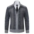 Cardigan zippé homme col montant pull en maille polaire epais vetement decontracte - M / Hauts / Gris Foncé (6612)
