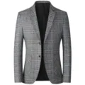 Κομψό ανδρικό γκρι καρό σακάκι slim fit επαγγελματικό casual πανωφόρι για την άνοιξη. - M / Tops / Γκρι