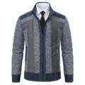 Homme cardigan en tricot bleu col montant décontracté veste pull chaud pour hiver - M / Hauts / Gris Clair (6612)