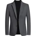 Men's dark grey wool blazer casual suit jacket with black turtleneck sweater top variant. - M / Tops / Gray (J003)