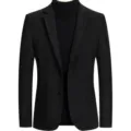 Men's black wool blend blazer jacket with turtleneck sweater, classic business casual variant. - M / Tops / Black (J003)