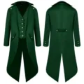 Men vintage medieval steampunk tailcoat gothic retro long coat costume jacket outfit - Dark Green