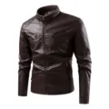 Herren braune PU Lederjacke, Stehkragen Vintage Motorrad Biker Oberbekleidung fuer Fruehling. - 609 Kaffee