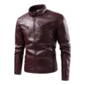 Herren Bordeaux PU Lederjacke Stehkragen Freizeit Motorrad Biker Oberbekleidung Fruehling - 609 Burgundrot