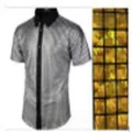 Chemise homme manches courtes sequin métallisé brillant bouton col revers gris top chic - S / Hauts / Or Géométrique