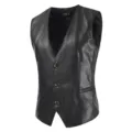 Men's black PU leather vest slim fit single breasted waistcoat for daily wear and fashion style. - L / Tops / Black