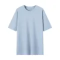 Classica maglietta a maniche corte con girocollo tinta unita per abbigliamento estivo. - Azzurro
