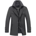 Men's wool blend trench coat winter thick warm double collar casual outerwear for men new - M / Gray