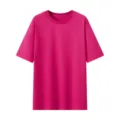 T-shirt rosa a maniche corte tinta unita, top estivo casual girocollo variante. - Rosa