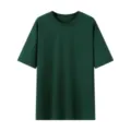Maglietta a maniche corte verde scuro tinta unita, top estivo casual con scollo rotondo. - Verde scuro