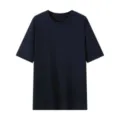 T-shirt girocollo a maniche corte blu scuro tinta unita per l'estate, top basic casual - Blu navy