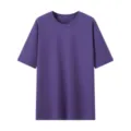 Maglietta a maniche corte tinta unita viola, top estivo casual con collo rotondo unisex - Viola