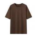 Maglietta a maniche corte tinta unita marrone per top girocollo casual estivo base - Marrone