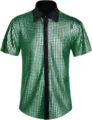 Camisa de hombre con lentejuelas verdes y cuello negro para fiesta disco de los 70 y cosplay - Verde