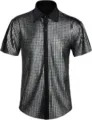 Men's silver sequin short sleeve button-down shirt for 70s disco party cosplay. - S / Black