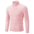 Men pink turtleneck cable knit sweater slim fit casual pull-over winter thermal top - Pink