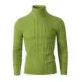 Men's green turtleneck slim fit ribbed knit sweater casual pullover top for autumn winter - Fluorescent Green