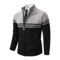 Men's stand collar knitted cardigan detail, thick color-block zipper sweater jacket. - M / Tops / Light Gray