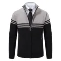 Men's stand up collar full zip cardigan sweater color block casual knitwear outerwear - M / Tops / Light Gray