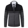 Men's mock neck zip-up cardigan sweater casual business long sleeve knitwear - M / Tops / Black