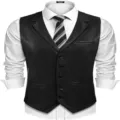 Gilet da uomo in pelle sintetica PU retrò con risvolto, vestibilità slim da moto. - Taglia S / Top / Nero
