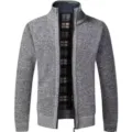 Cardigan en Tricot Gris pour Homme Col Montant Fermeture Éclair Pull Chaud Variante - M / Gris clair