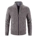 Cardigan Pull en Tricot zippé col montant pour homme en variante couleur gris chiné - M / Café