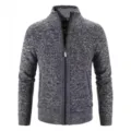 Men's Winter Thick Knit Cardigan Sweater Warm Fleece Lined Stand Collar Zip Up Outerwear - M / Dark Gray