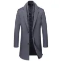 Men's mid-length thick woolen overcoat with stylish houndscoth lining design detail for winter. - 170/M / Gray