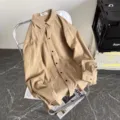 Camicia Uomo Casual Khaki Manica Lunga Cotone Lino Estate Sottile Giacca Capospalla Moda - Kaki