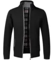 Men's fleece lined knit cardigan sweater with full zip stand collar black jacket variant - M / Cardigans / Black